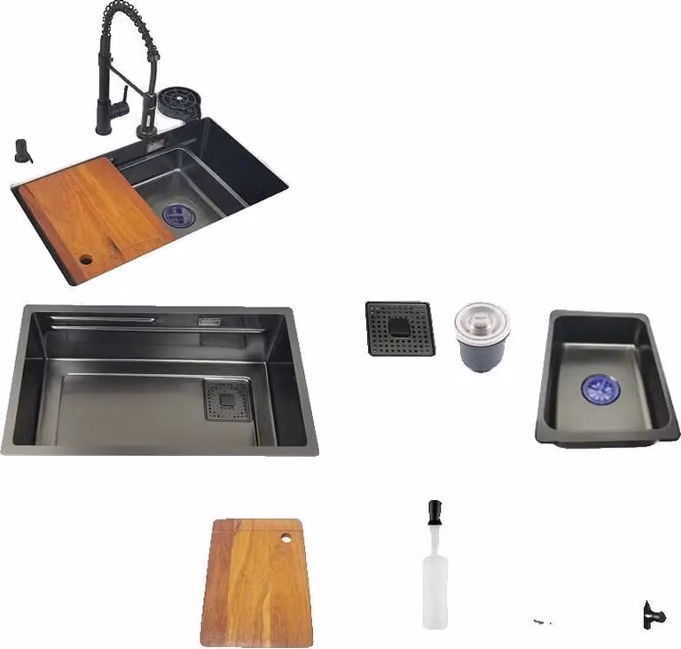 Lavello da cucina, design sottopiano, acciaio inox resistente, 68x40cm D