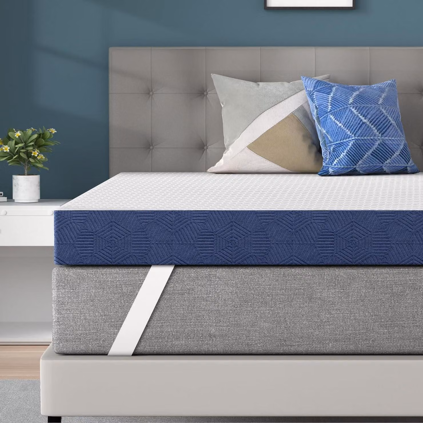 Topper per materasso in gel memory foam, 90x200 cm, altezza 10 cm, traspirante