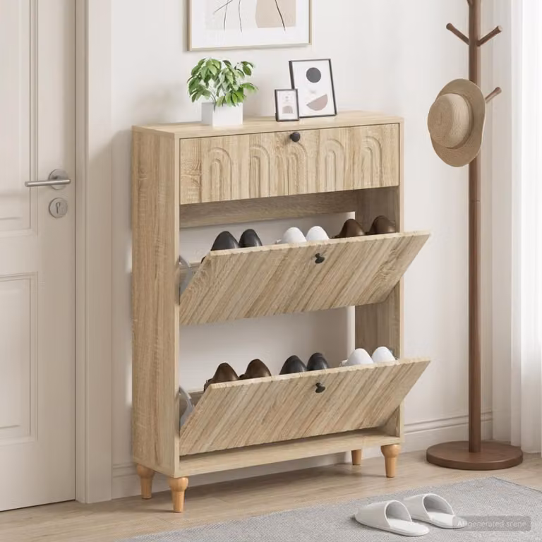 Mobile porta scarpe vidaXL ALKMAAR in legno e metallo, marrone e nero, L 78 x P 24 x H 103 cm