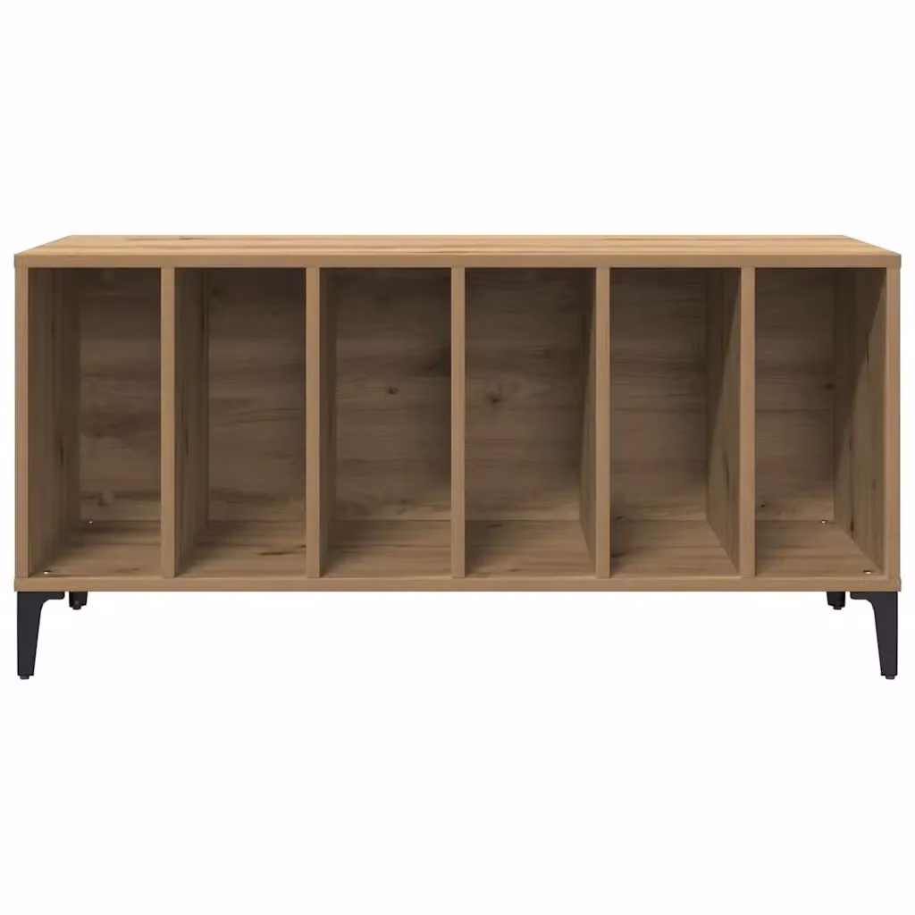 Mobile porta dischi in stile industriale HELLOSHOP26 con finitura in legno di rovere e gambe in metallo, colore marrone, L 100 x P 38 x H 48 cm – 2