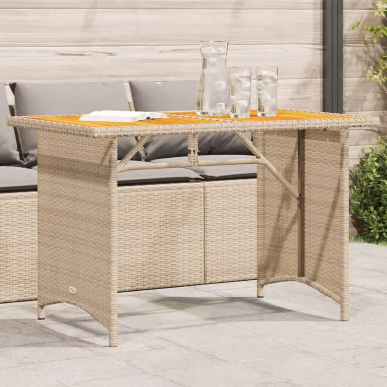 vidaXL Tavolo da Giardino Rettangolare in Polyrattan e Legno di Acacia Beige L: 110 cm, P: 68 cm, H: 70 cm