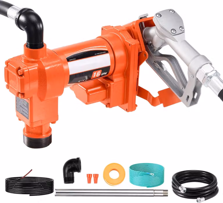 Pompa di trasferimento carburante - Pompa di trasferimento diesel a 12 V - 60,5 L/min - 1/4 HP - Ugello - Tubo di aspirazione e pressione - Per diesel, benzina, paraffina, miscela di etanolo/metanolo, biodiesel