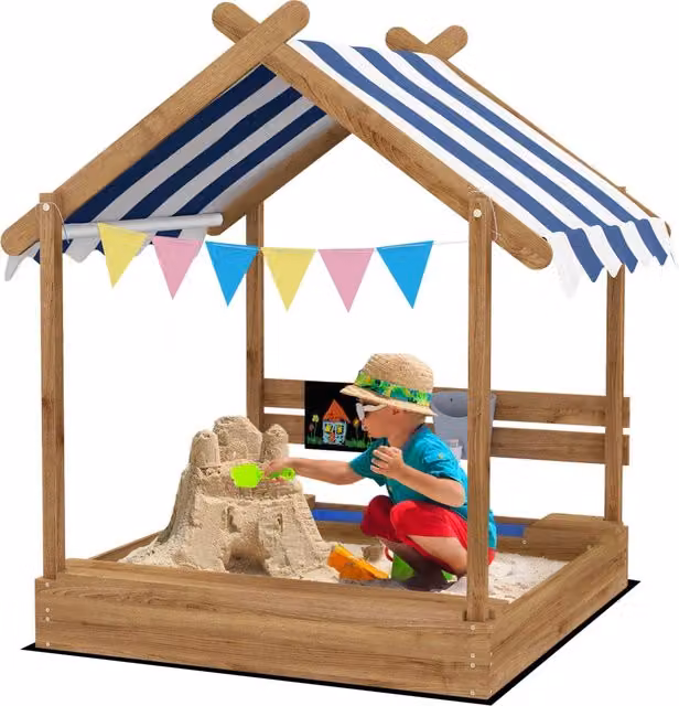 Casetta giocattolo in legno per bambini Minimal con sabbiera e lavandino, nero, L: 124 cm, P: 116 cm, H: 146 cm