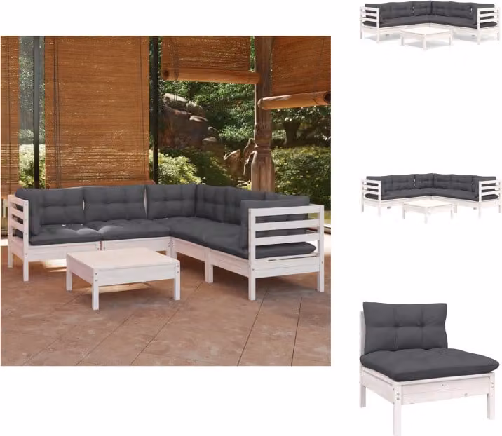 vidaXL Set di 6 pezzi da giardino con cuscini in legno di pino massiccio bianco - Set di mobili da giardino