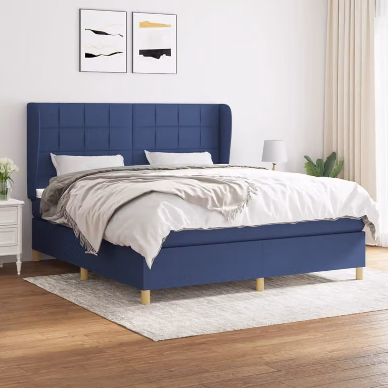 The Living Store Letto a molle con materasso blu 180x200 cm in tessuto