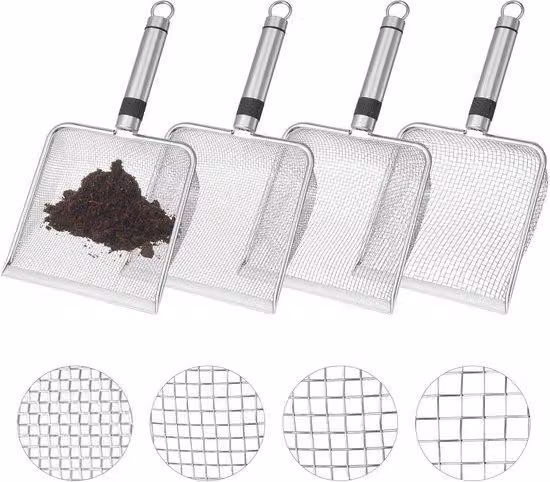 Set di 4 setacci da giardino in acciaio inossidabile Unyqoos® – maglie da 2 / 2,8 / 3,8 / 5 mm, setacci in metallo robusti per terra, compost, ghiaia e semi