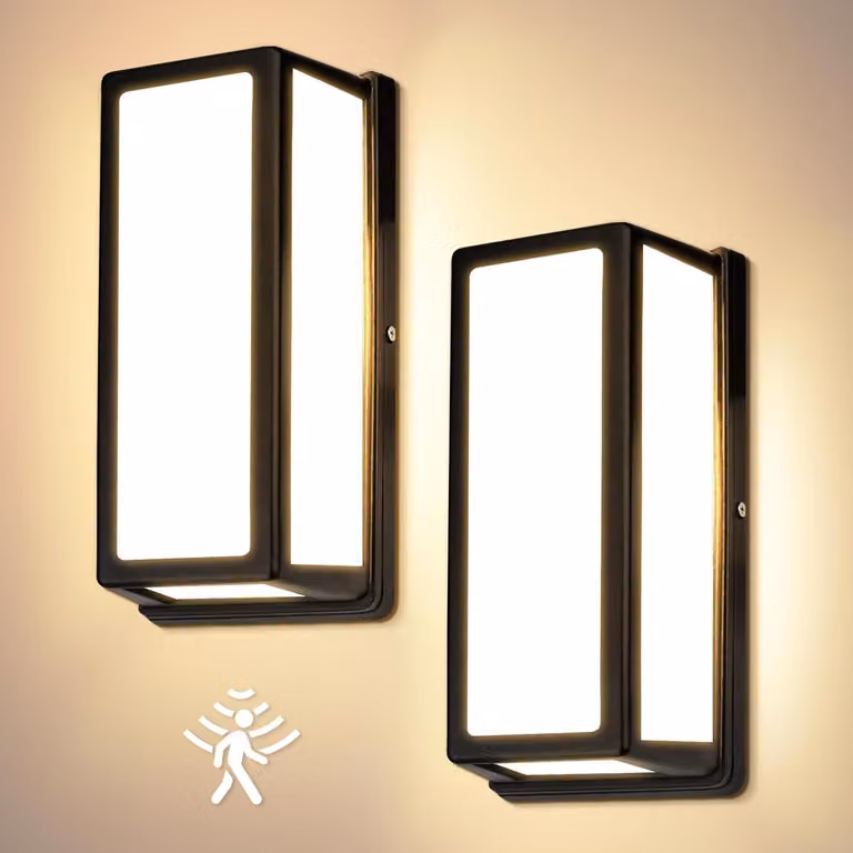Lampada da esterno - Lampada da parete con sensore di movimento - Grado di protezione IP65 (resistente all'acqua) - 24W - 3000K - Nera - Confezione da 2 pezzi
