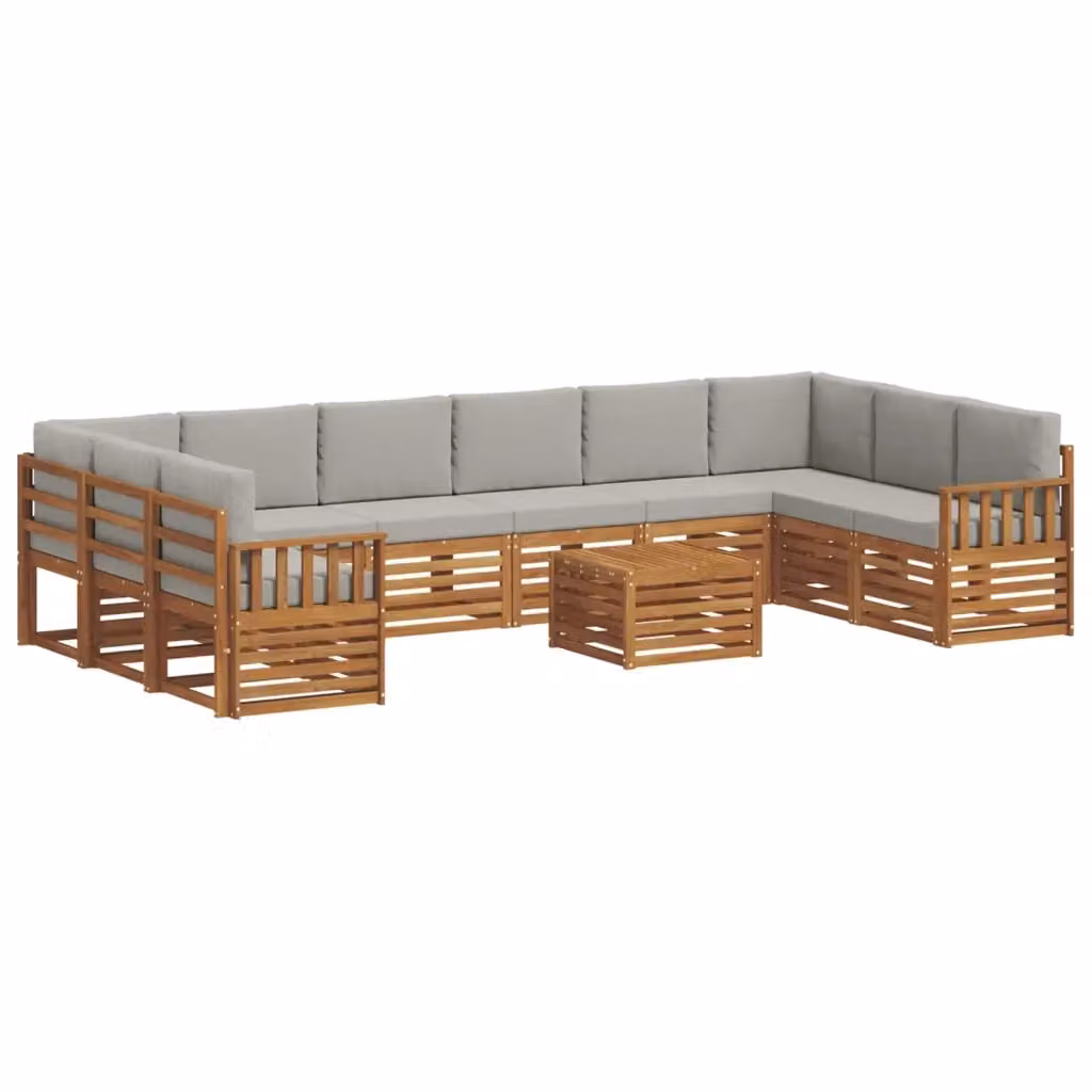 Set di divani da esterno a L vidaXL in legno di acacia con cuscini grigi e tavolino da giardino – 2