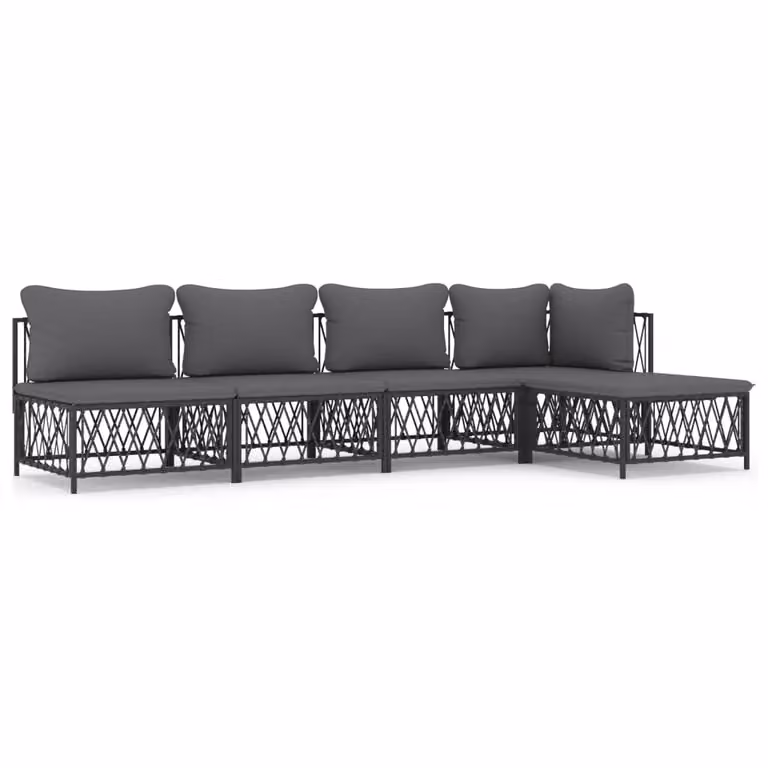 Set Salotto da Giardino 5 pz con Cuscini in Acciaio Antracite