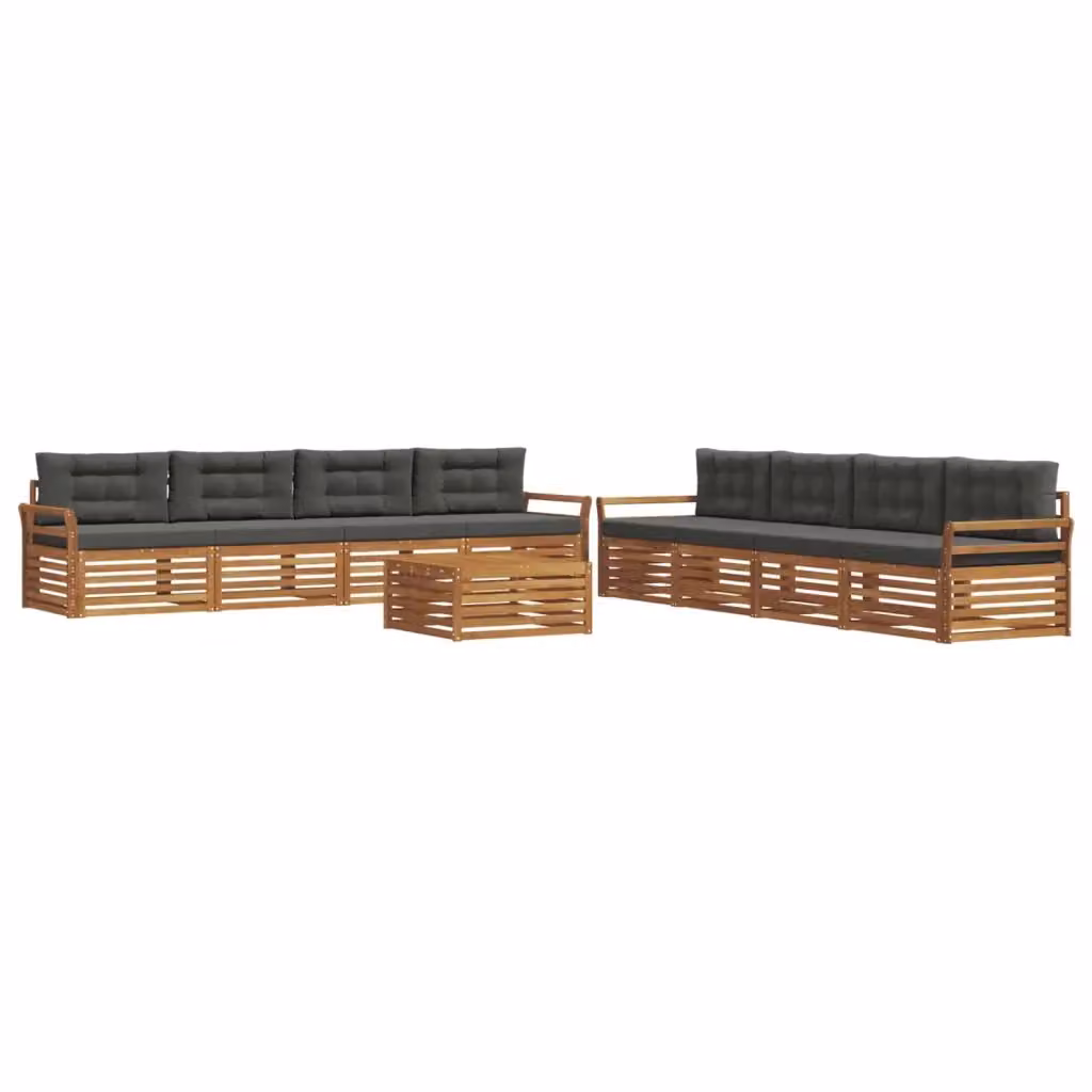 Set di divani da esterno 9 pz vidaXL in legno di acacia con tavolino, colore Antracite e Marrone – 2