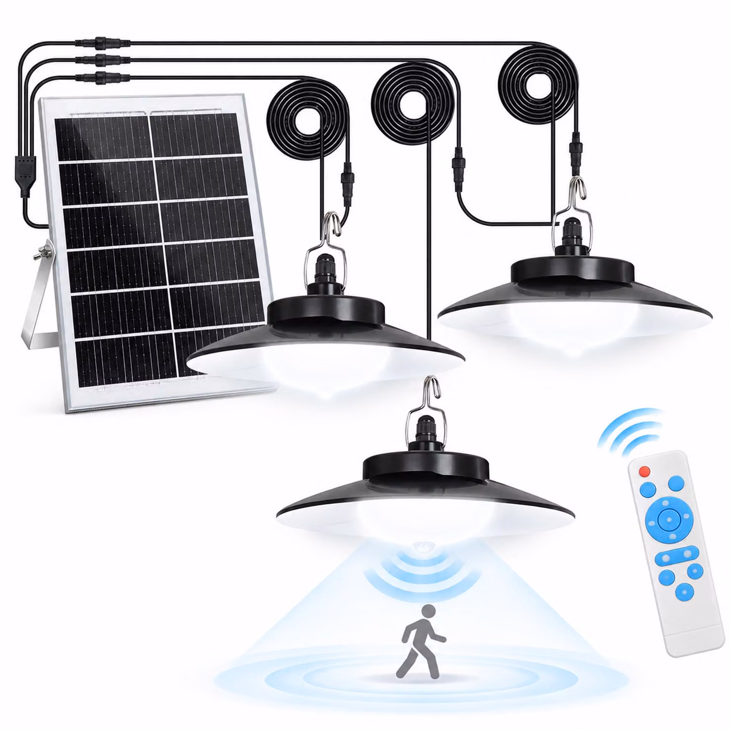 Luce solare LED a sospensione lampade solari per esterni interni rilevatore di movimento Luce solare LED a sospensione luci solari a sospensione per padiglioni garage ripostigli