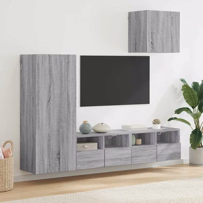 vidaXL Mobile TV a muro 4 pezzi in legno multistrato e MDF Grigio Sonoma opaco