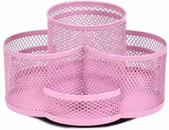 Portapenne rotante - Portaoggetti multifunzione - Portapenne girevole - Alta capacità - Rosa - Organizzatore da scrivania - Base in gomma antiscivolo - Pratico organizer per l'ufficio