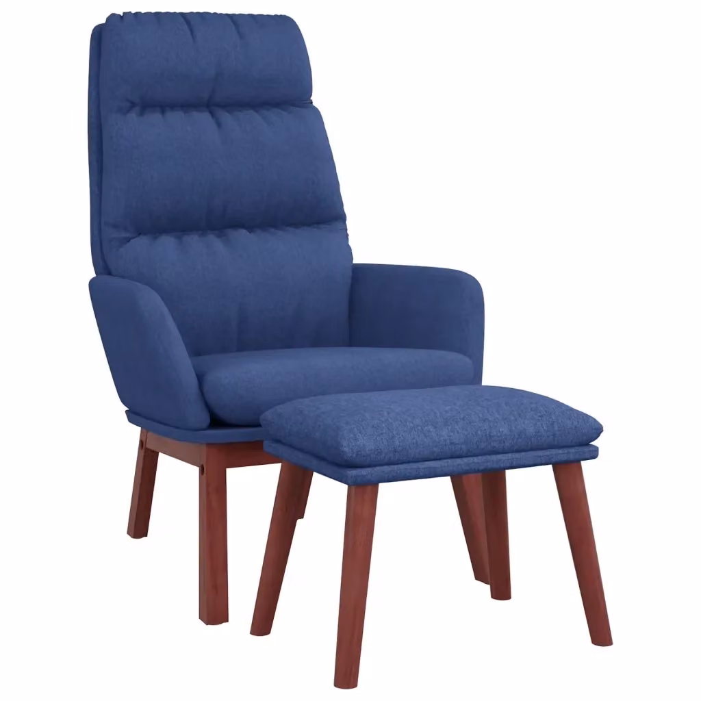 Poltrona Relax con Poggiapiedi vidaXL in Tessuto Blu con Schienale Imbottito e Braccioli – 2