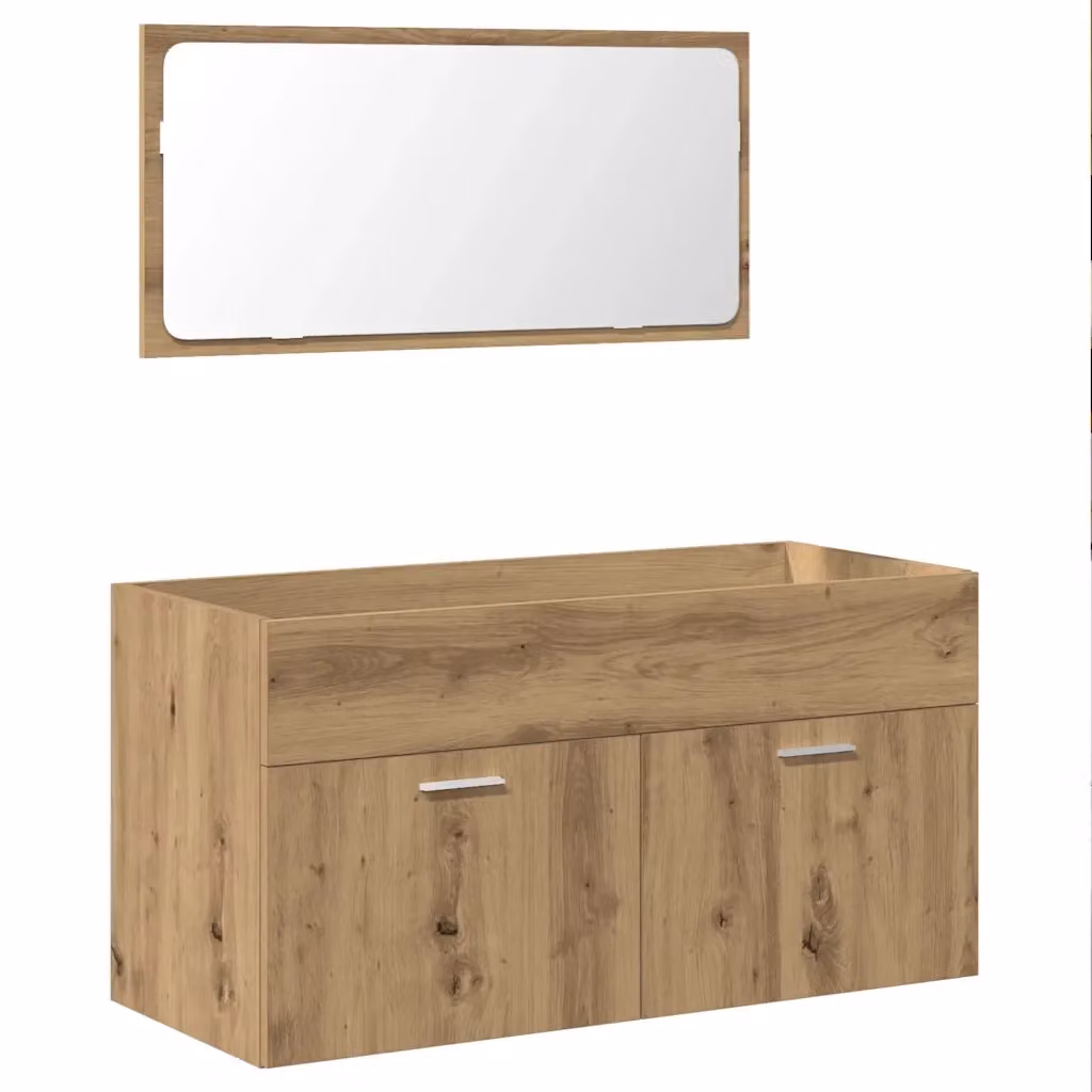 Armadietto da bagno con specchio Design Mania in legno rovere marrone, sospeso, con ante a battente e finitura opaca, H 90 cm x L 46 cm x P 38,5 cm – 2