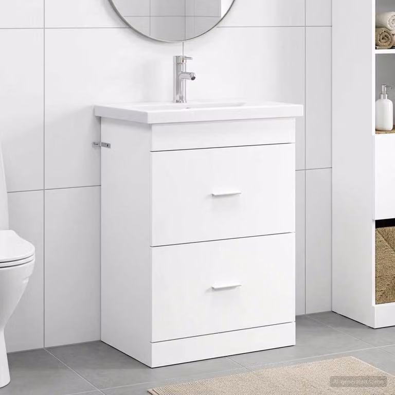Set di mobili per il bagno moderno vidaXL in MDF bianco e argento, L 61 cm, P 40 cm, H 84,5 cm