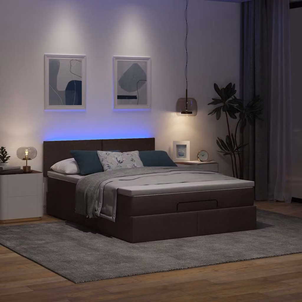 Maison Exclusive - Letto ottomano con materasso e LED Marrone scuro 140x190 cm