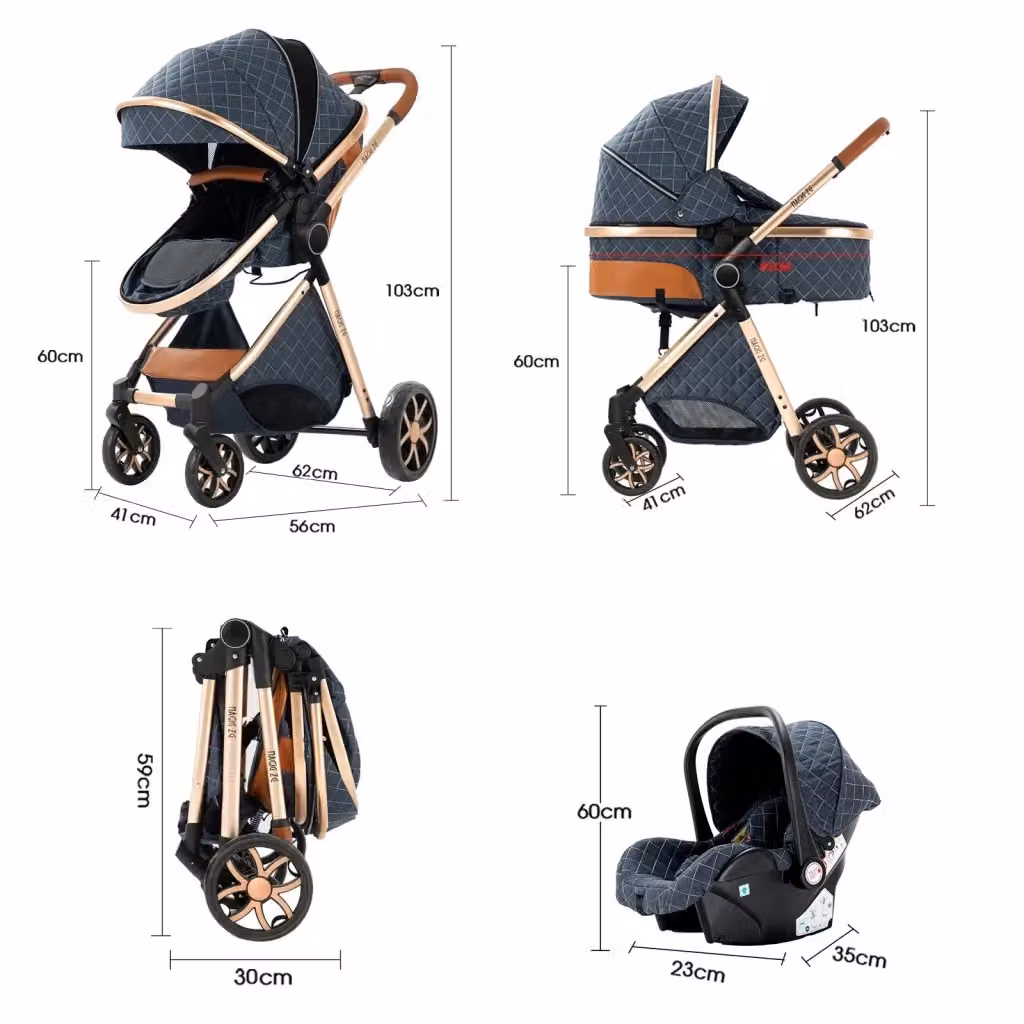 Passeggino Trio 3 in 1 con Carrozzina, Seggiolino e Ovetto, Pieghevole con Sospensioni e Struttura in Metallo – 2