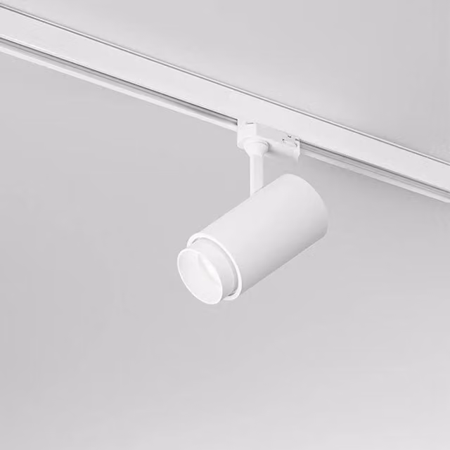 Faretto per binario PERENZ in metallo bianco con LED da 30W, luce bianca fredda 4000K, design moderno e regolabile