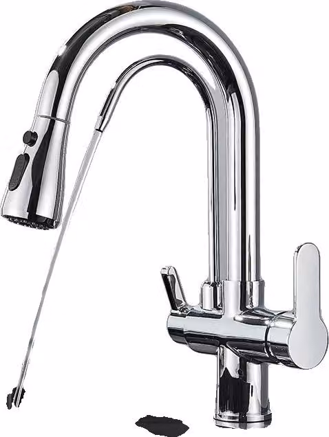 Rubinetto da cucina, bocca estraibile, doppia maniglia, cromato