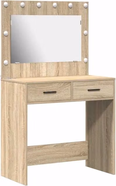 Toeletta con cassetto e specchio LED in Rovere Sonoma, L: 78,5 cm, P: 41 cm, H: 135 cm
