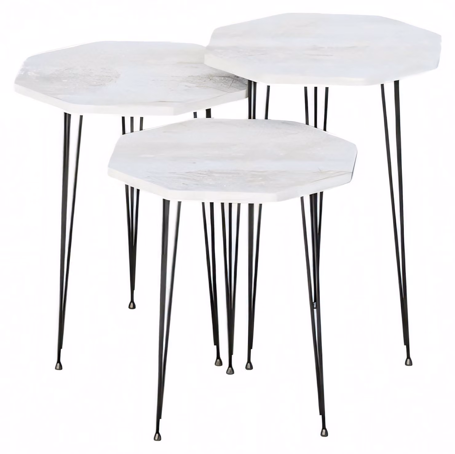 Elegantes weißes Couchtisch-Set aus Holz und Metall im modernen Stil