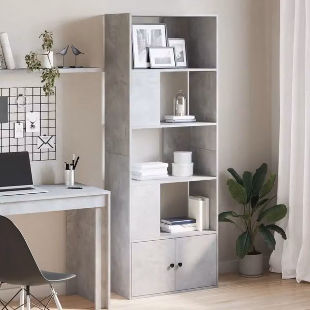 Libreria-Scaffale per Libri-Mobile di Stoccaggio Grigio Cemento 70x36x189 cm in Legno Multistrato