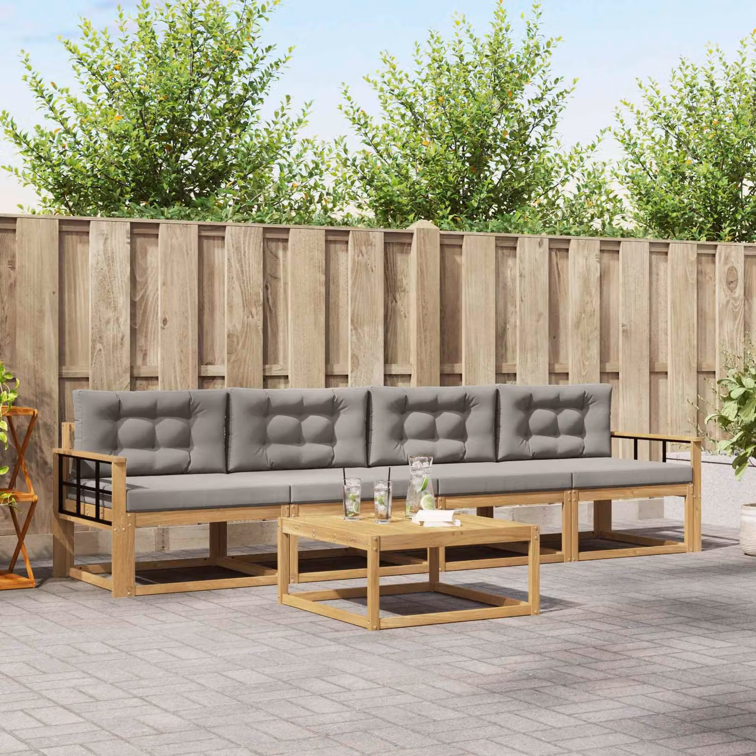 Set di mobili da giardino vidaXL composto da 4 pezzi in legno di acacia con divani e tavolino, colori bianco, grigio e marrone