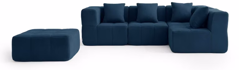 MILYSOFA SOFABULOUS: divano angolare modulare a 4 posti con chaise longue, raffinato tessuto bouclé, blu intenso