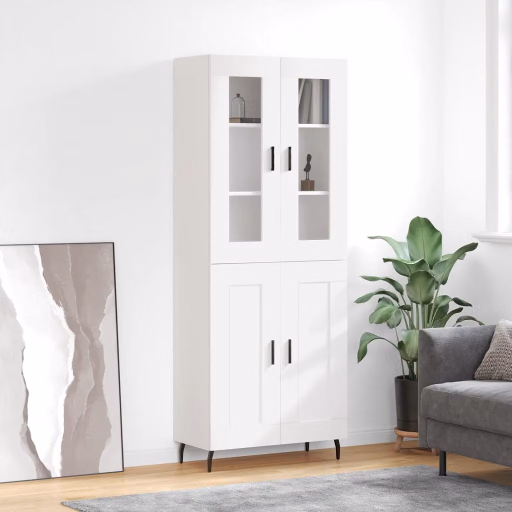 Credenza bianca vidaXL in legno e vetro con ante a vetro e ripiani interni L/P/H: 69,5 x 34,0 x 180,0 cm