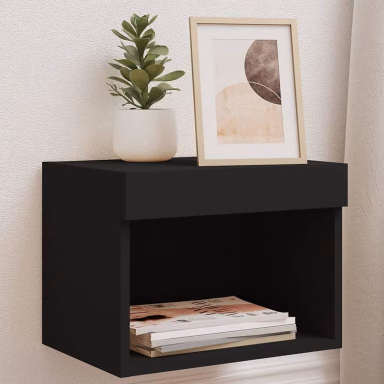 vidaXL Comodino Moderno con Luci LED Integrata da Parete in MDF Nero L: 40 cm, P: 30 cm, H: 30 cm