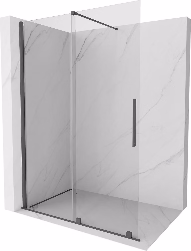 Mexen Velar parete doccia scorrevole Walk-in 160 x 200 cm, trasparente 8 mm, grigio canna di fucile spazzolato
