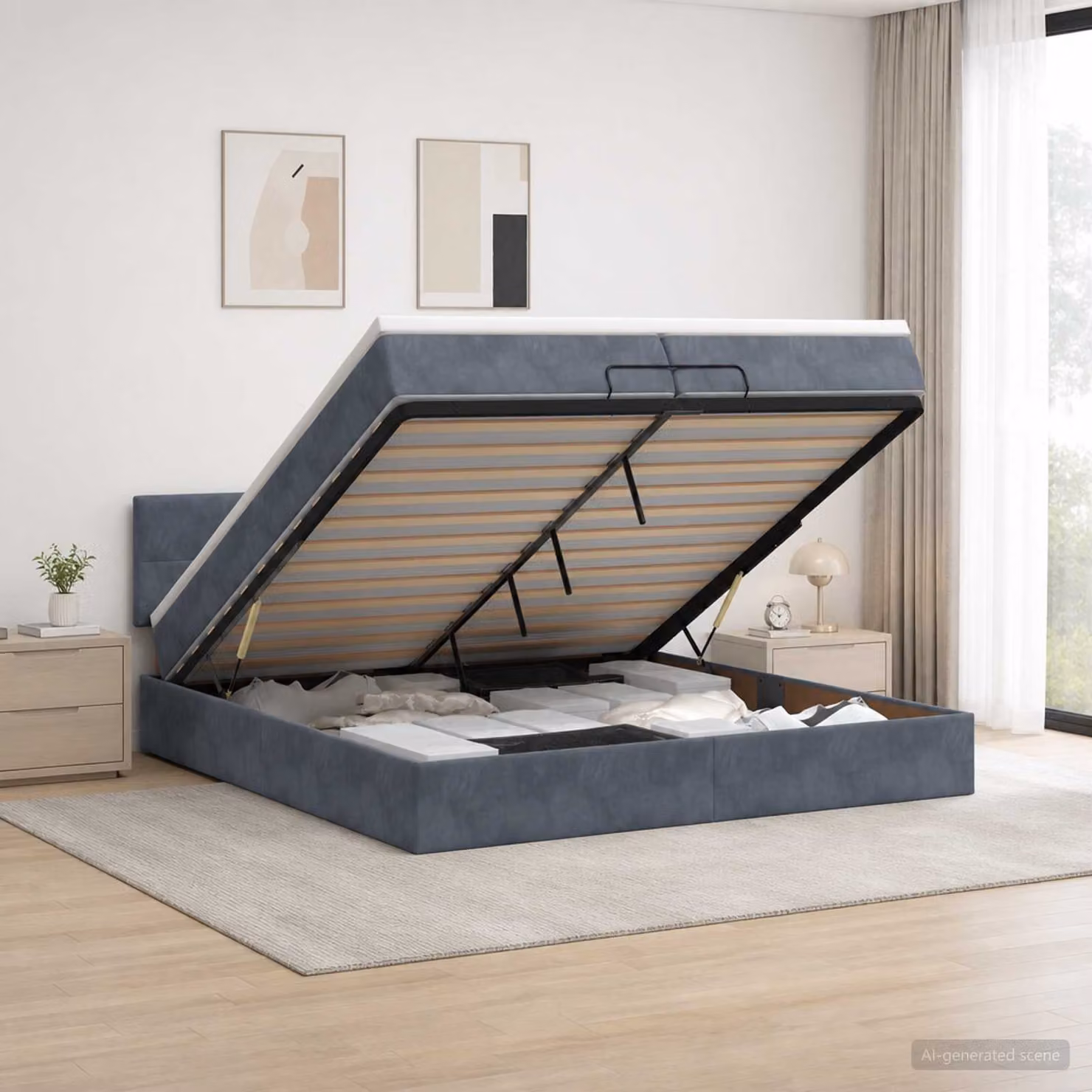 Letto ottomano con materasso vidaXL in velluto Grigio e Bianco L/P: 200 x 200 cm