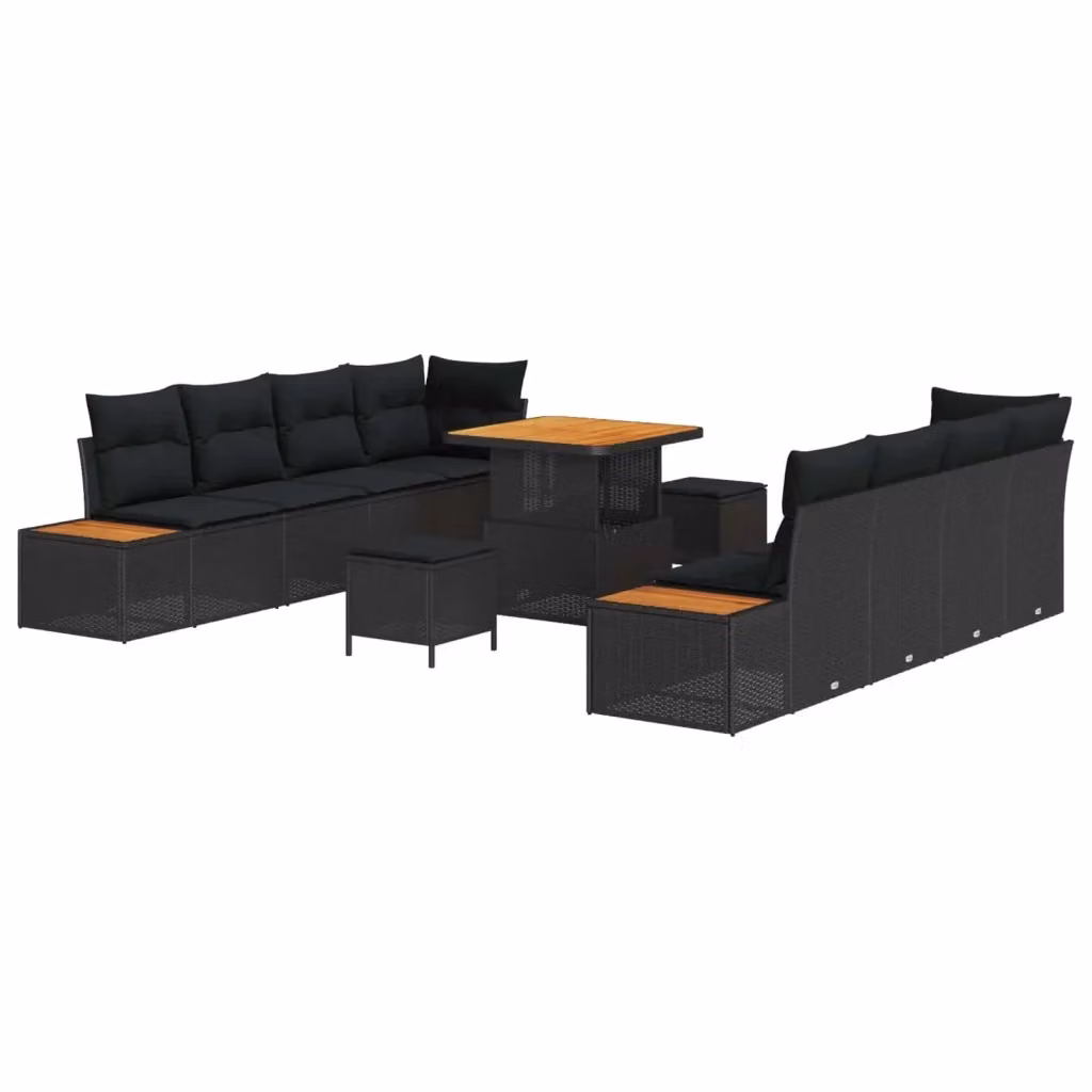 Set Divano da Giardino Moderno vidaXL in Polyrattan Nero con Cuscini e Tavolino da Esterno 11 Pezzi – 2