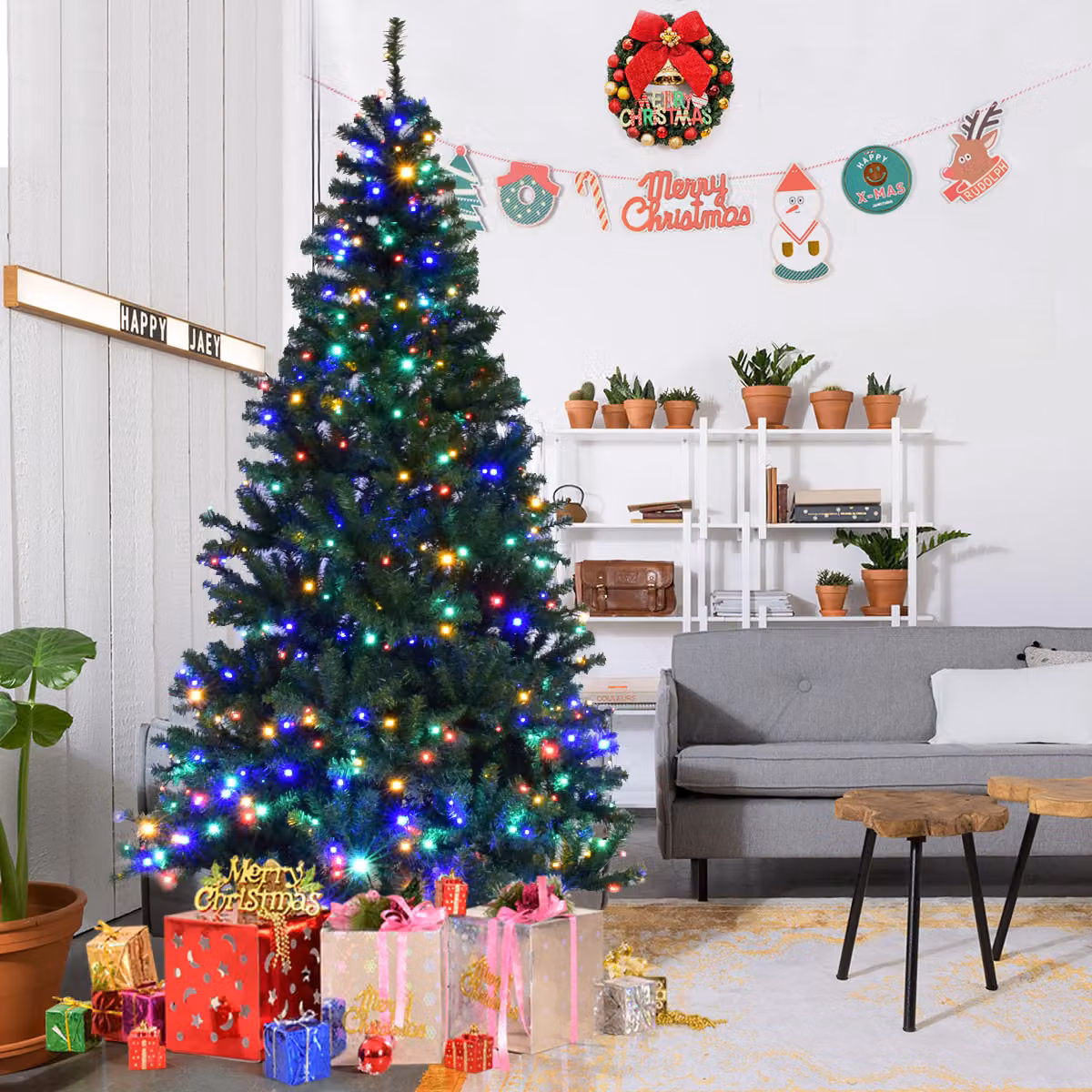 Albero di Natale artificiale verde Costway in PVC con 1570 rami e 500 LED, Altezza: 210 cm