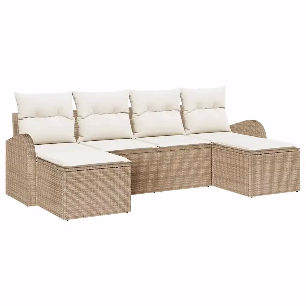 Set di divani da giardino vidaXL in polyrattan beige e bianco con cuscini inclusi e struttura in metallo – 2