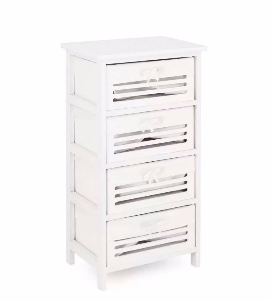 Bizzotto Cassettiera Leny 4 Cassetti Bianco 40x29x73 cm Shabby Chic
