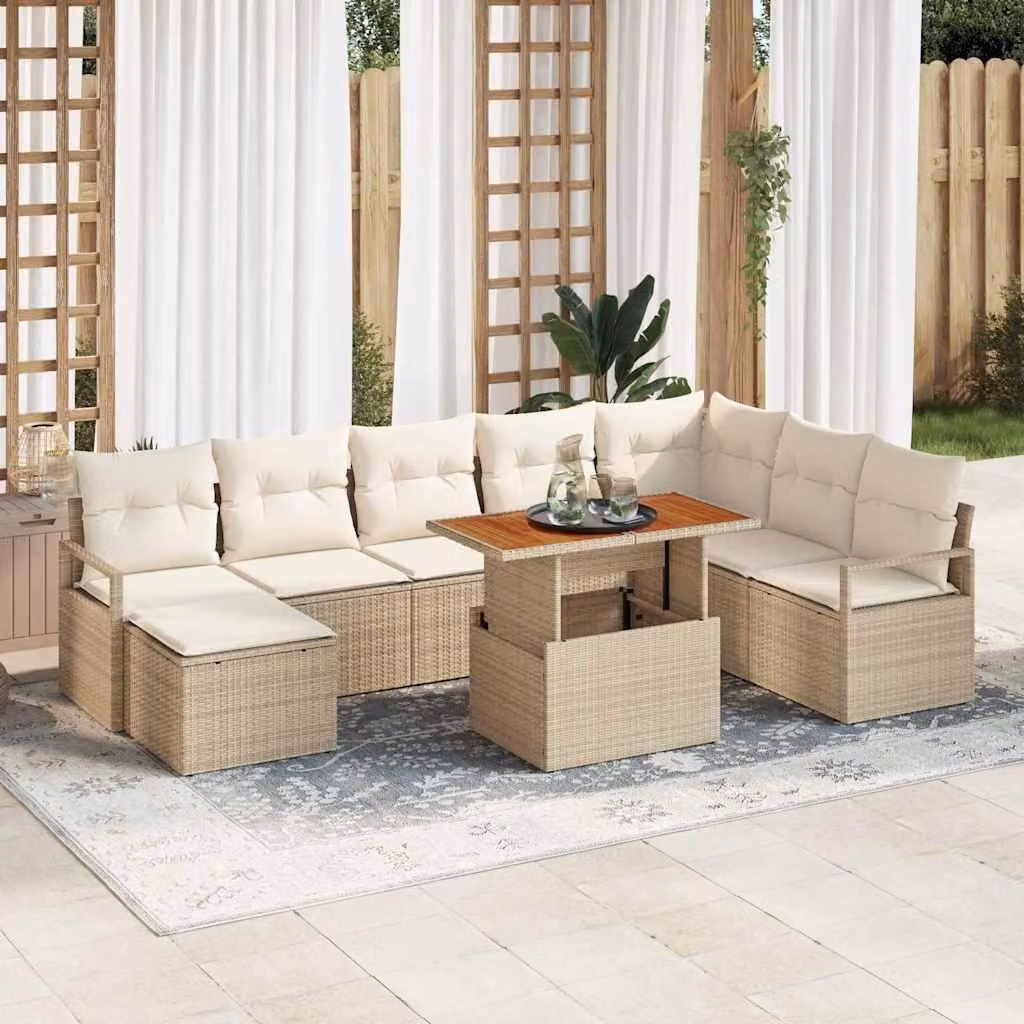 Maison Exclusive - Set di divani da giardino, 9 pezzi, color beige
