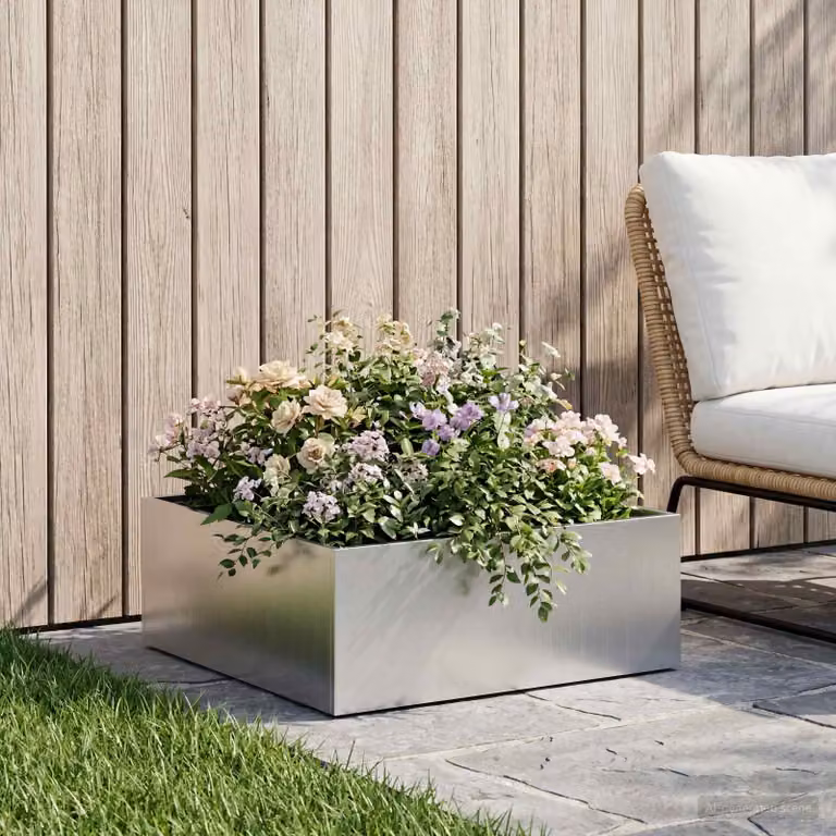 Vaso da giardino vidaXL in acciaio inox color argento L: 60 cm, P: 60 cm, H: 20 cm