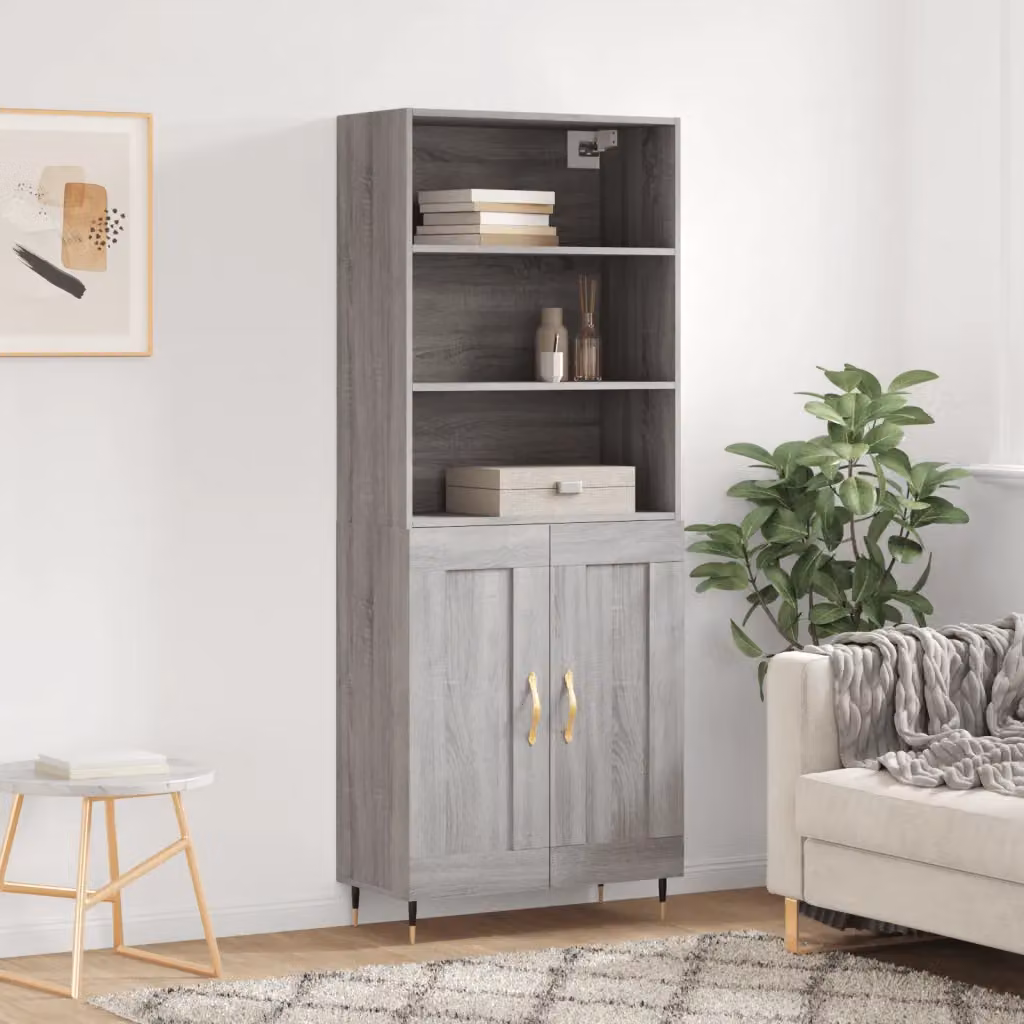 Credenza stile industrial vidaXL in legno e metallo, Grigio Sonoma, L: 69,5 cm, P: 34,0 cm, H: 180,0 cm