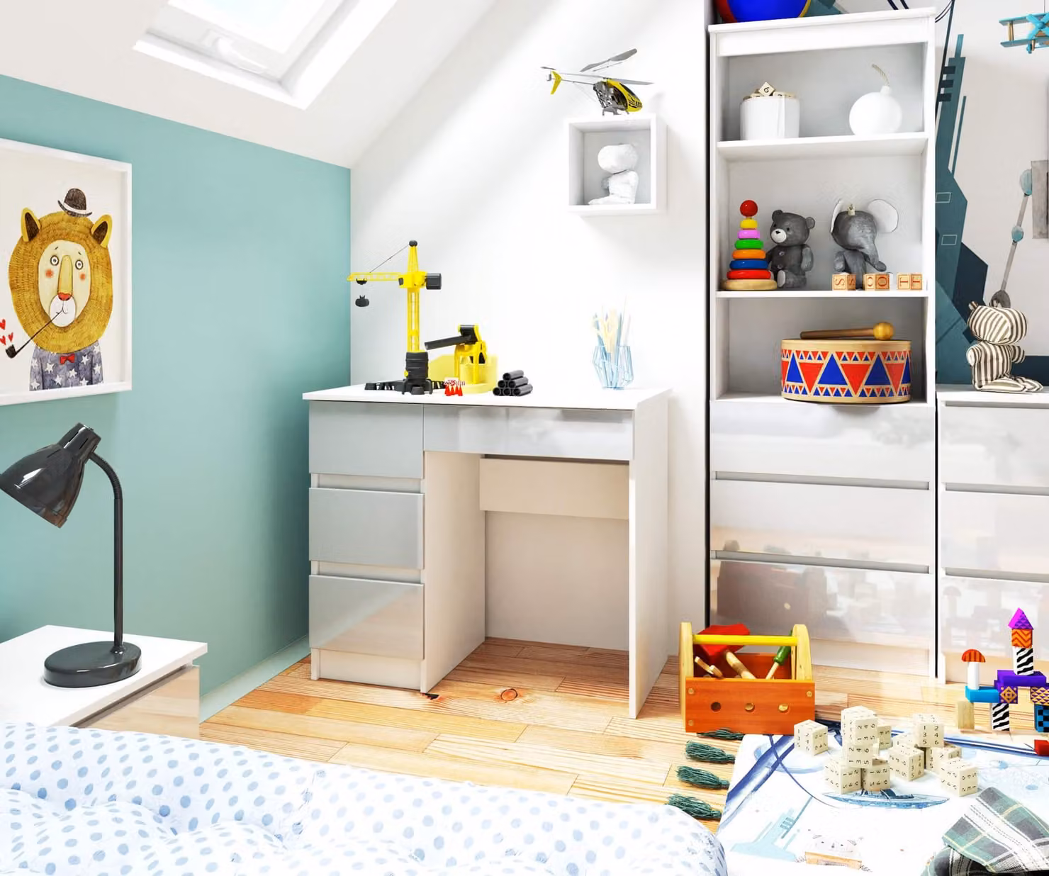 Scrivania da 90 cm con 4 cassetti, scrivania per computer, scrivania da lavoro per ufficio e bambini