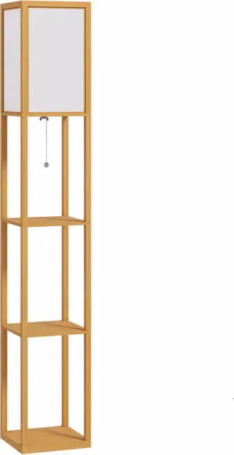 Lampada da terra HOMCOM con ripiani in legno naturale e paralume in tessuto bianco con portalampada E27