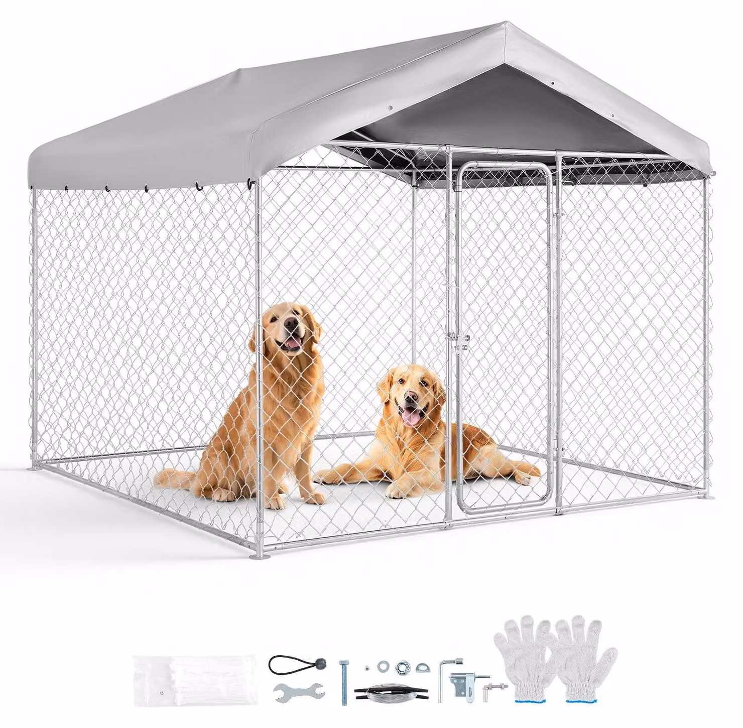 Recinto per cani e area di sgambamento esterna - Dimensioni: 2,3 x 2,3 x 2,15 metri - Dotato di serratura di sicurezza - Telo per il tetto resistente ai raggi UV e impermeabile - Robusto - Adatto per cani di grossa taglia
