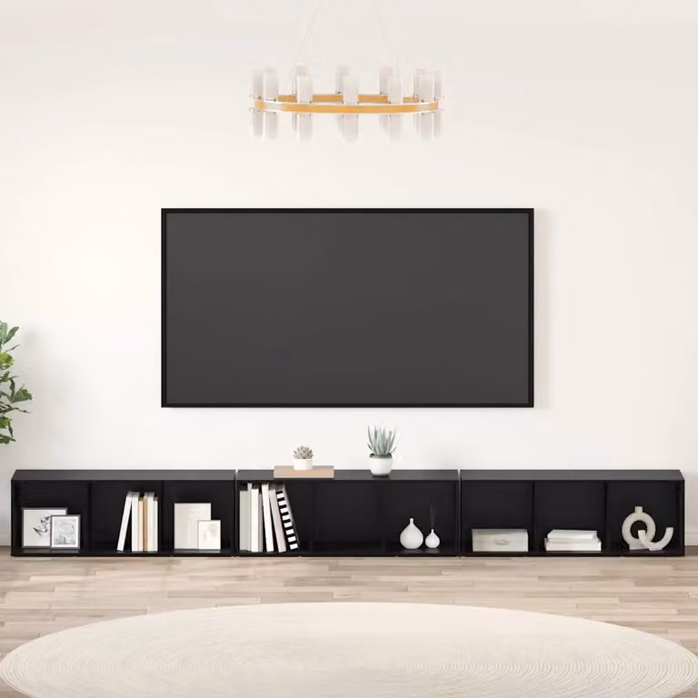 Set mobile TV 3 pezzi vidaXL in legno ingegnerizzato rovere e nero stile rustico per soggiorno