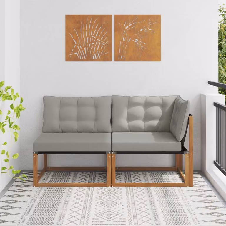 vidaXL Divano angolare da esterno modulare in legno di acacia con cuscini in tessuto textilene grigio e marrone