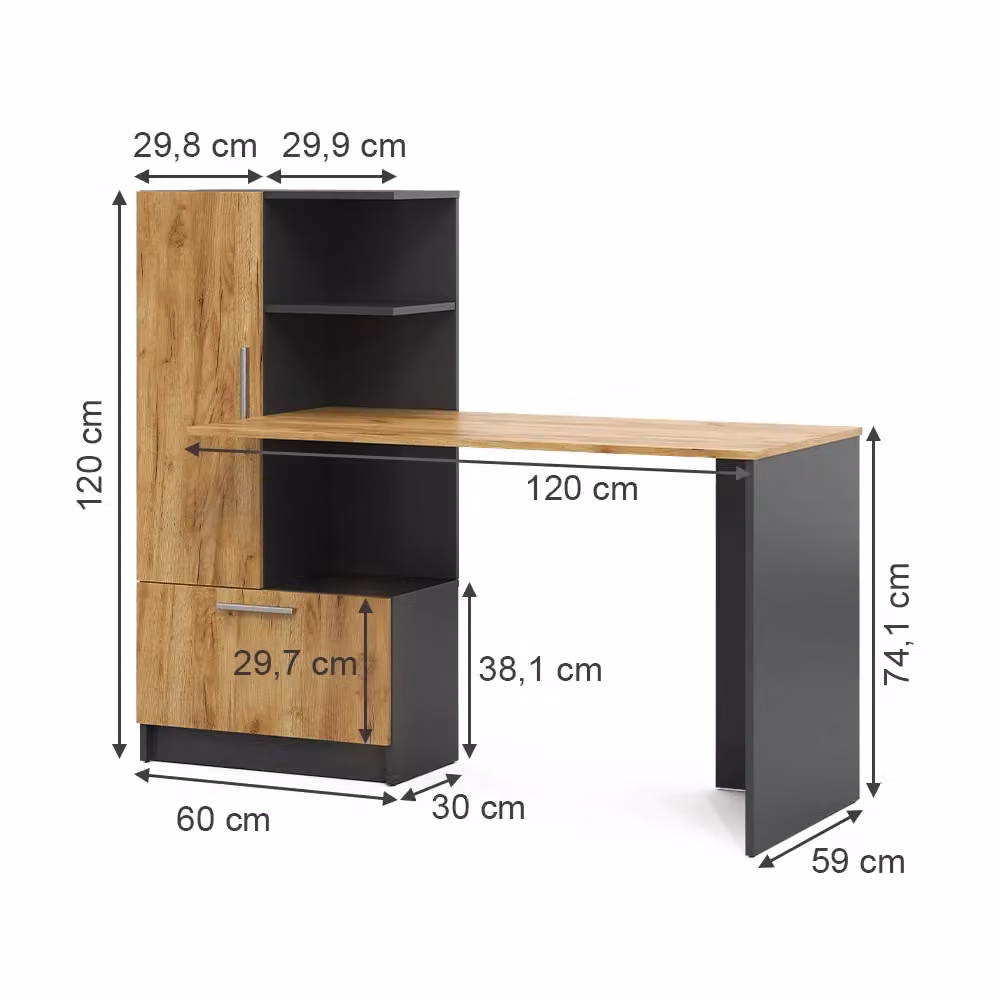 Scrivania da ufficio Tomy Vicco Antracite e Rovere Dorato L: 150 cm, P: 59 cm, H: 76 cm – 2