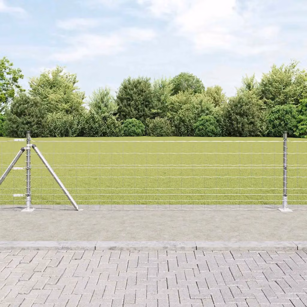 Recinzione Euro da esterno vidaXL in acciaio zincato argento con base in cemento e plastica, L: 10 m, H: 0,6 m