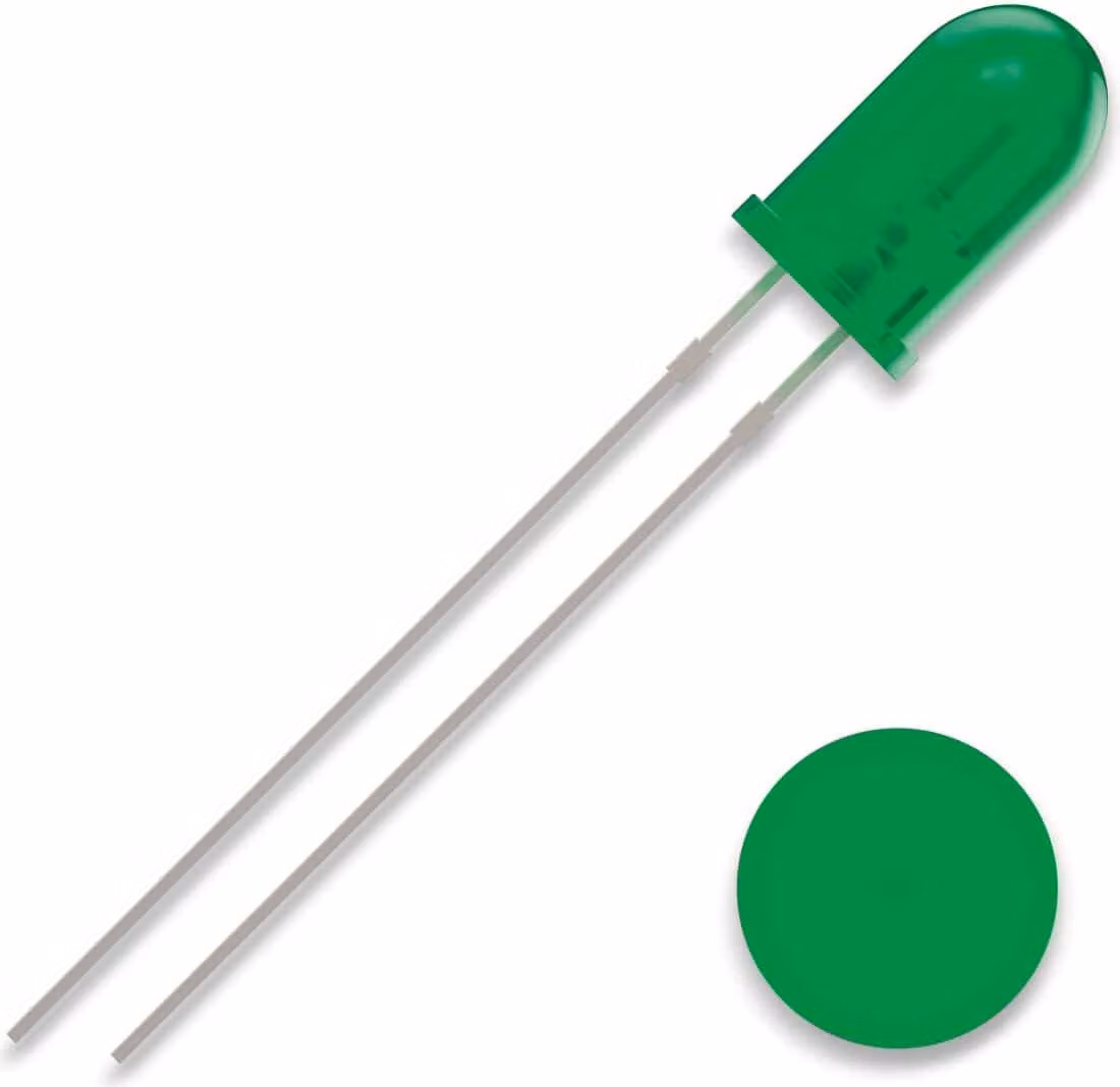 QUADRIOS LED, 5 mm, colore luce: verde, colore alloggiamento: verde diffuso, 2500 mcd, 520 nm, 2,54 mm