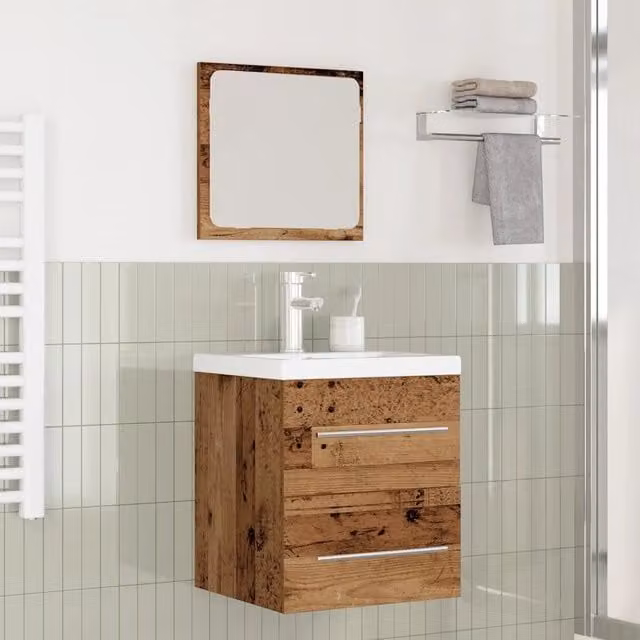 Set di mobili per il bagno moderno vidaXL composto da mobile lavabo e armadietto specchio in legno e metallo marrone, montaggio a parete