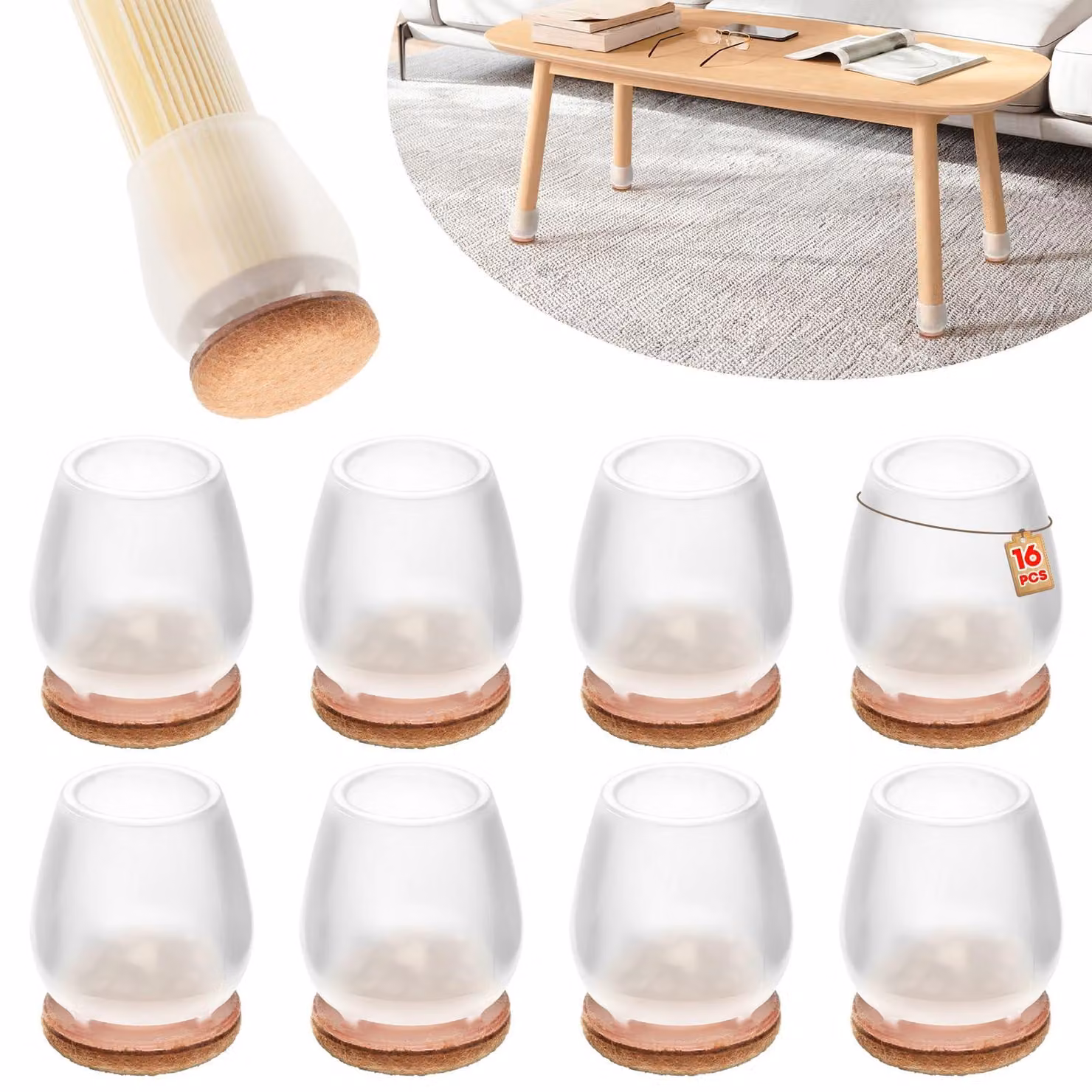 Omgoods - Set di 16 protezioni trasparenti in silicone per gambe di sedie